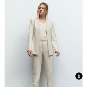 NWT Zara Lapelless Suit Blazer + Pants in Ecru